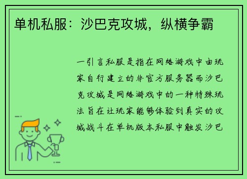 单机私服:沙巴克攻城,纵横争霸